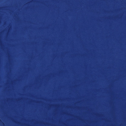 Brand and care label for EWM men’s blue knit jumper, size L