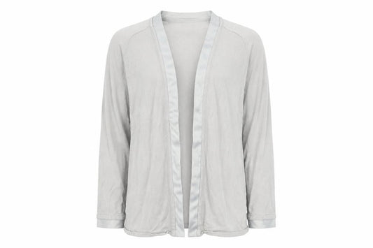 Front view of Monsoon women’s grey knit cardigan jumper, size S