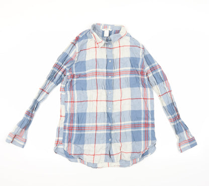 Additional front view of H&M women’s blue check basic button-up, size UK 8