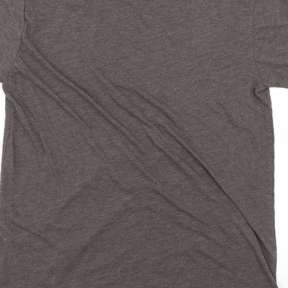 Brand and care label for Preworn women’s brown basic t-shirt, size S