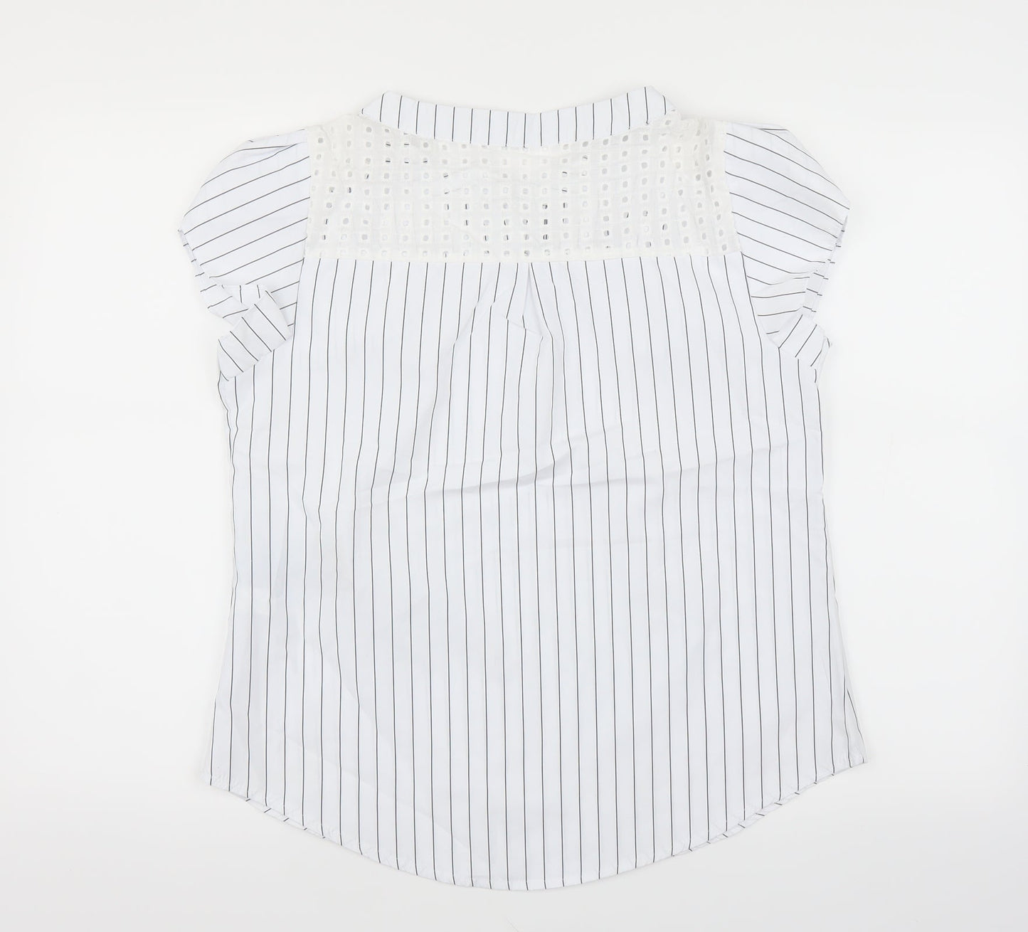 Preworn Womens White Striped  Basic Blouse Size L