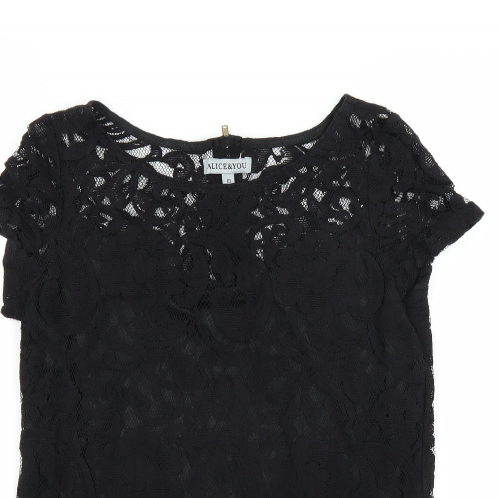 Alice & You Womens Black Floral  Basic Blouse Size 10