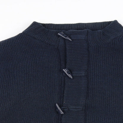 Close-up detail of Oak Valley men’s blue jacket coat, size M
