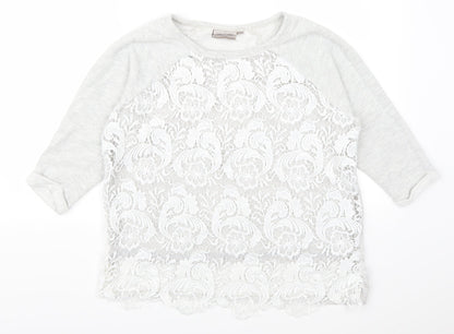 Front view of Dantelle women’s grey floral lace jumper, size M