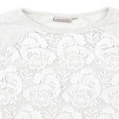 Close-up detail of Dantelle women’s grey floral lace jumper, size M