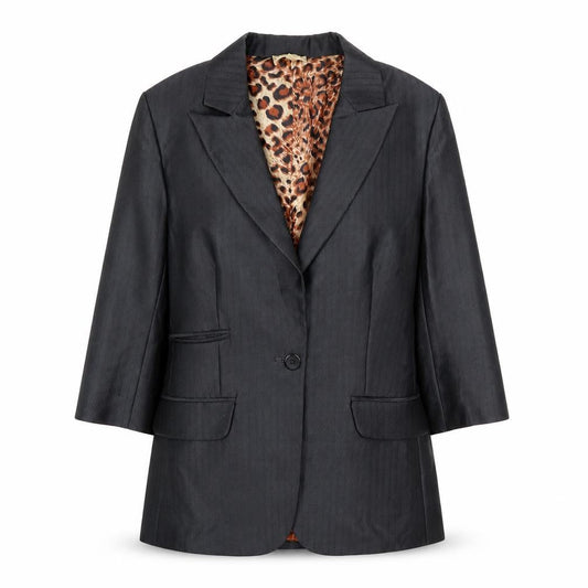 Front view of Jaya women’s grey striped jacket suit jacket, size S
