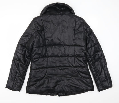 Back view of Promod women’s black quilted coat, size UK 14