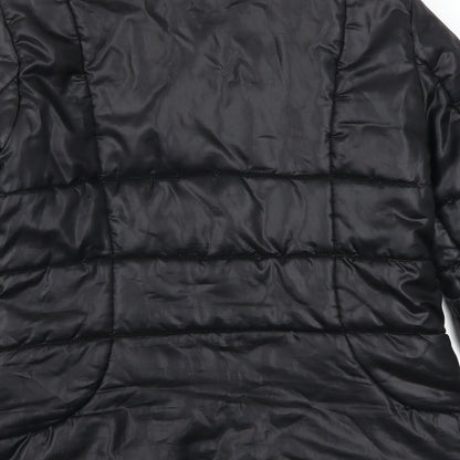 Brand and care label for Promod women’s black quilted coat, size UK 14