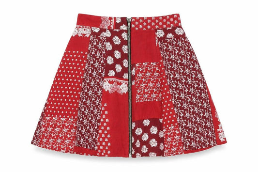 Front view of Cooperative women’s red floral flare skirt, size S