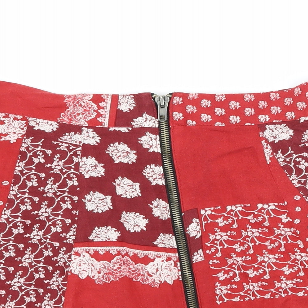 Cooperative Womens Red Floral  Flare Skirt Size S