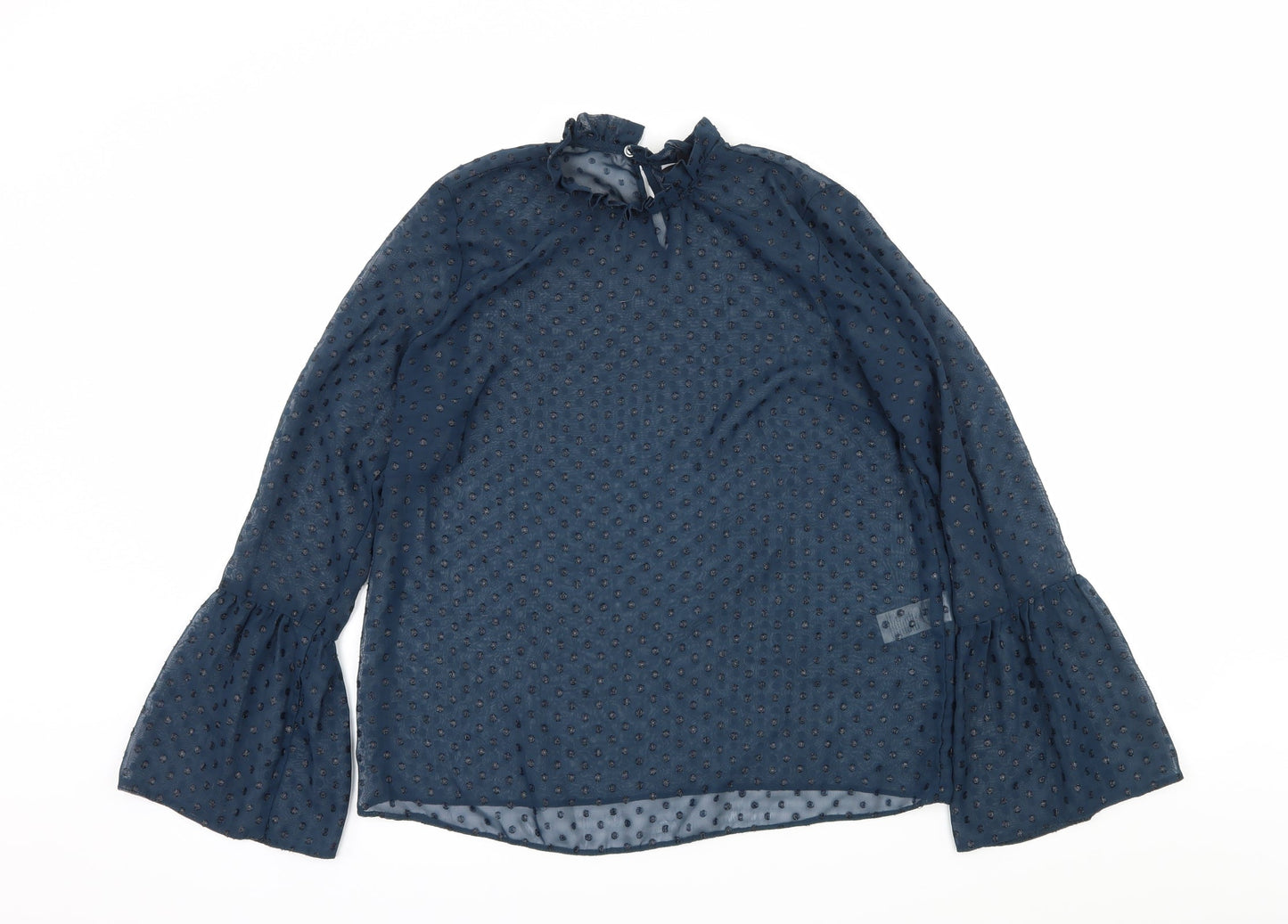 New Look Womens Blue Polka Dot  Basic Blouse Size 10  - Sheer