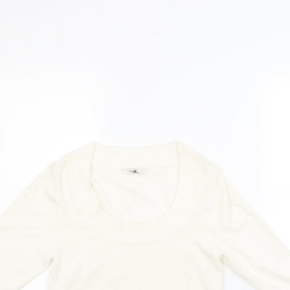 Close-up detail of Mk women’s ivory jumper, size M