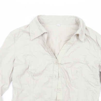 Close-up detail of Preworn women’s grey basic button-up, size L