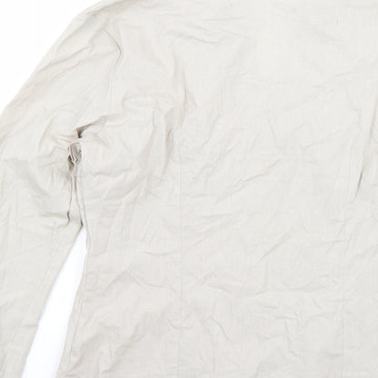 Brand and care label for Preworn women’s grey basic button-up, size L