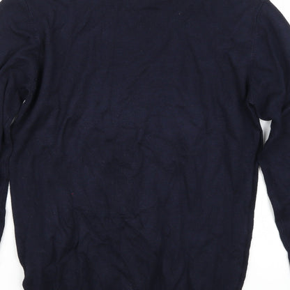 Brand and care label for Sobino men’s blue jumper, size M