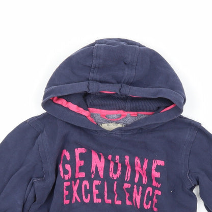 Close-up detail of Next girls’ blue rayon pullover hoodie, size 8, years