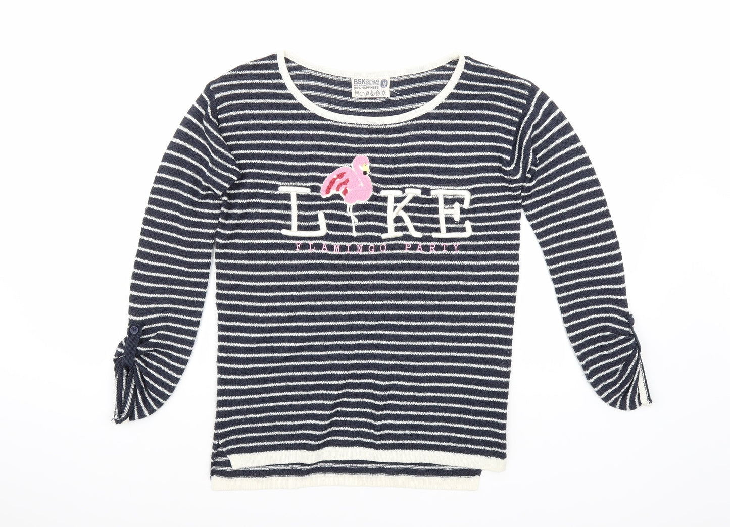 BSK Womens Blue Striped  Pullover Jumper Size M