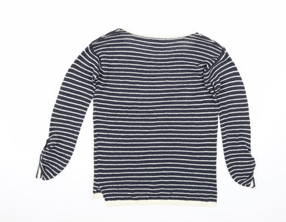 Back view of BSK women’s blue striped jumper, size M