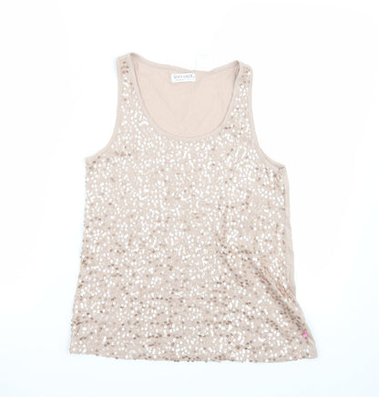 Front view of SOFT GREY women’s pink basic tank, size UK 8