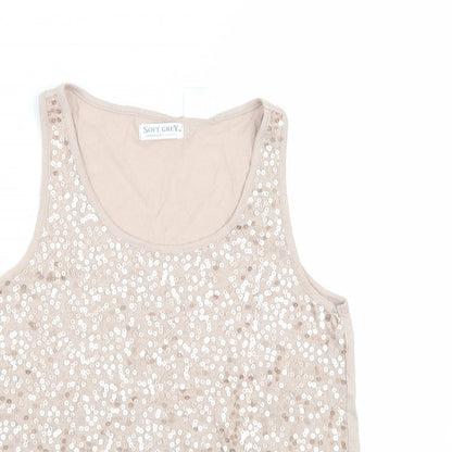 Close-up detail of SOFT GREY women’s pink basic tank, size UK 8