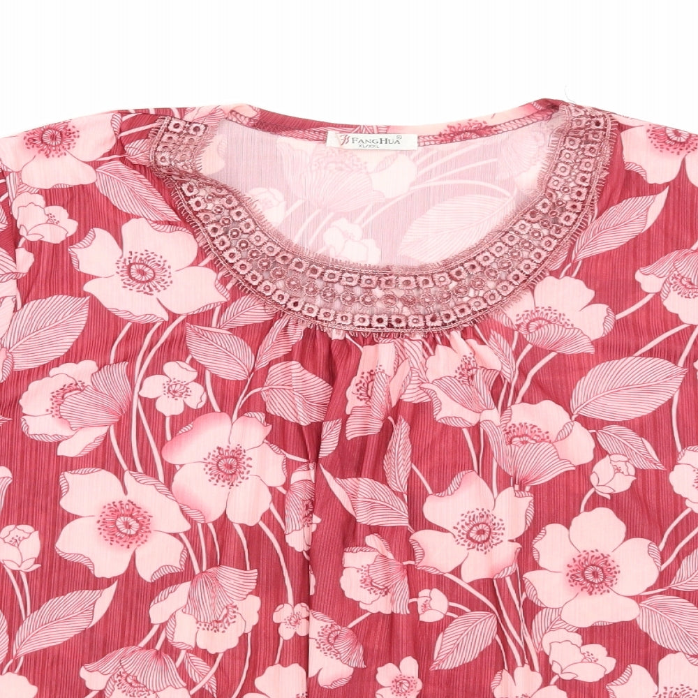 Fang hua Womens Pink Floral  Basic Blouse Size XL