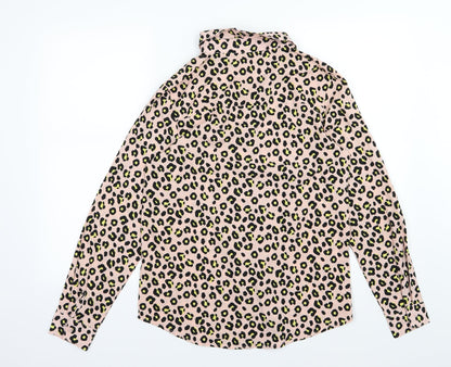 Back view of Brave Soul women’s pink animal print chiffon basic blouse, size S