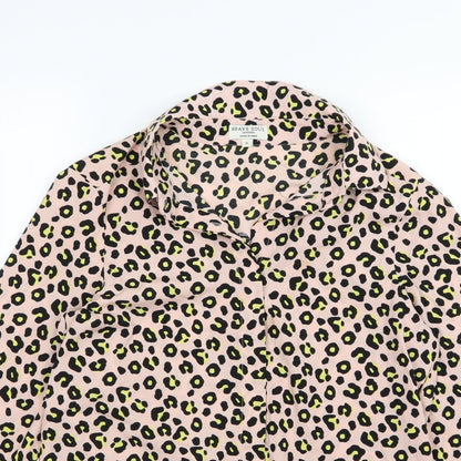 Close-up detail of Brave Soul women’s pink animal print chiffon basic blouse, size S