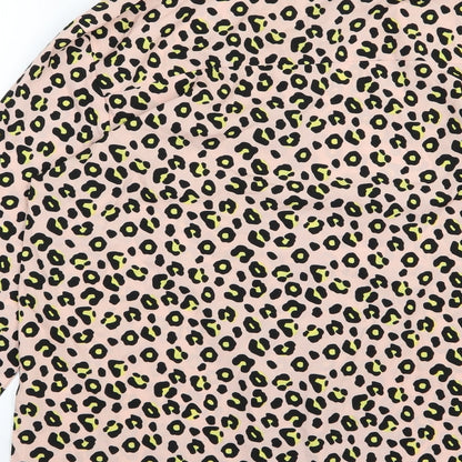 Brand and care label for Brave Soul women’s pink animal print chiffon basic blouse, size S