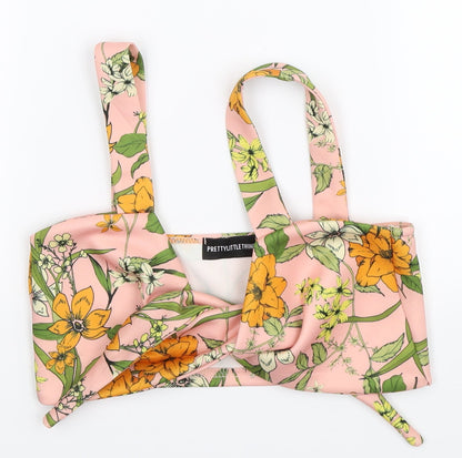 Additional front view of PRETTYLITTLETHING women’s pink floral basic tank, size UK 10