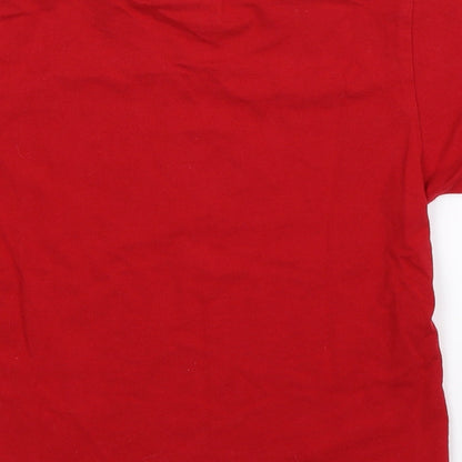 Brand and care label for Alba Creation boys’ red basic t-shirt, size 4, years