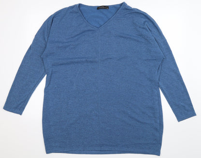 Front view of Zanzea women’s blue knit jumper, size 4XL