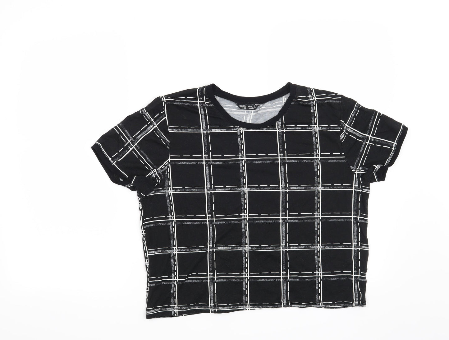 Select Womens Black Check  Basic T-Shirt Size 16