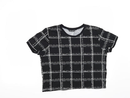 Additional front view of Select women’s black check basic t-shirt, size UK 16