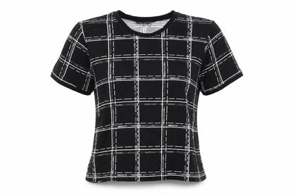 Front view of Select women’s black check basic t-shirt, size UK 16