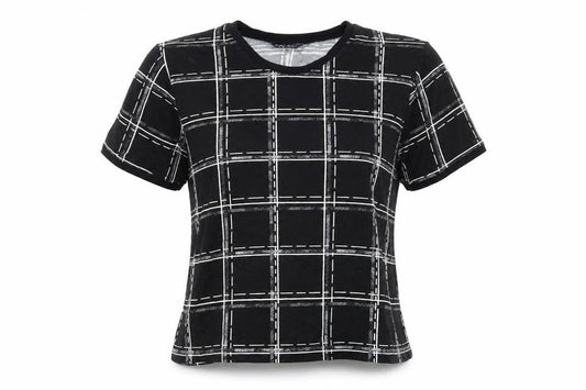 Select Womens Black Check  Basic T-Shirt Size 16