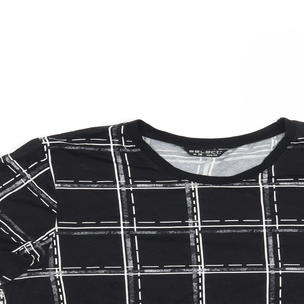 Select Womens Black Check  Basic T-Shirt Size 16
