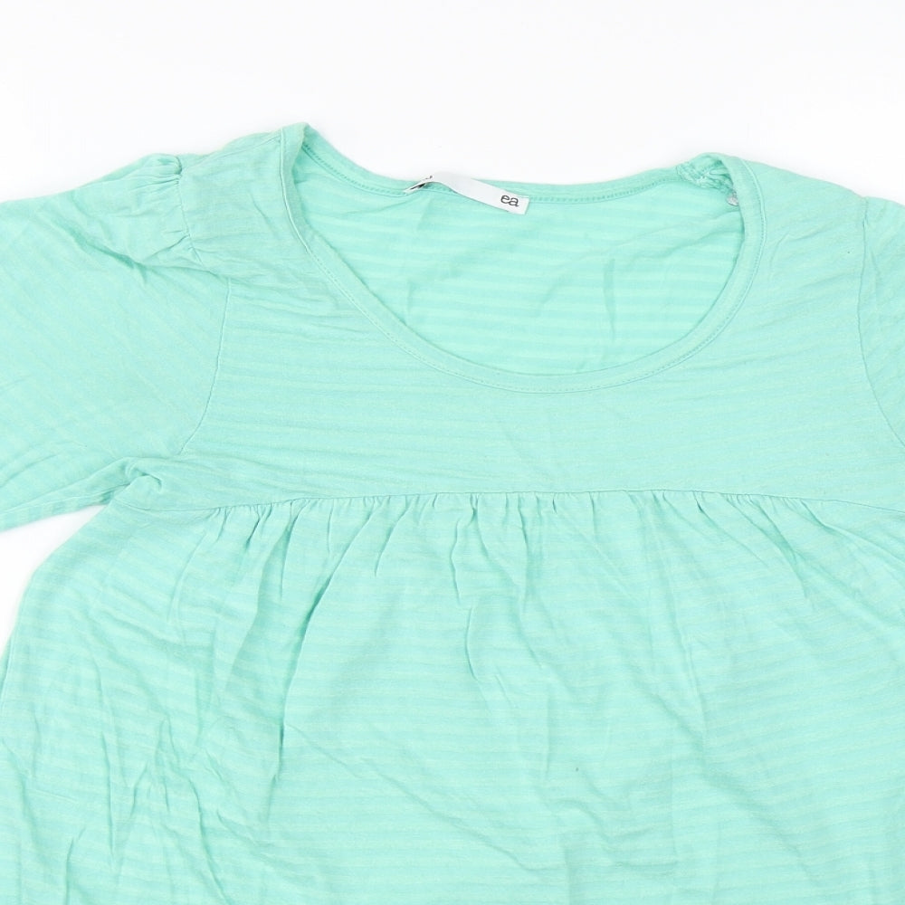 EA Womens Green Striped  Basic T-Shirt Size 10