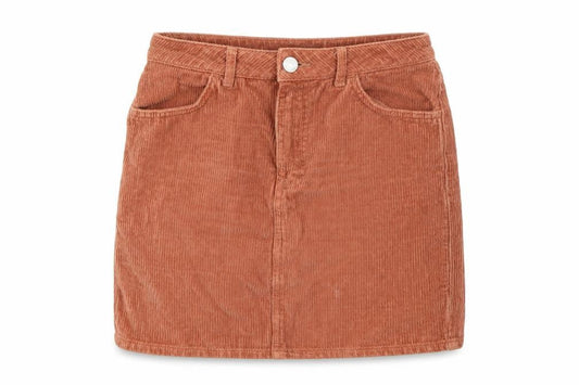 Front view of BDG women’s orange corduroy mini skirt, size S