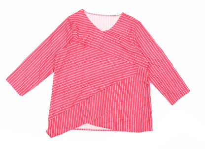 Additional front view of Preworn women’s pink striped basic blouse, size 2XL