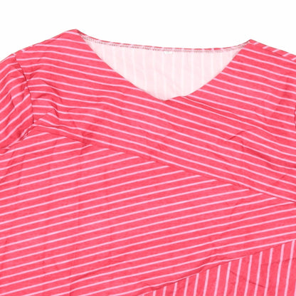 Close-up detail of Preworn women’s pink striped basic blouse, size 2XL