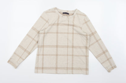 Additional front view of Marks & Spencer women’s beige check knit jumper, size UK 10
