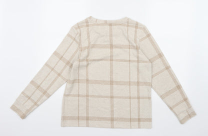 Back view of Marks & Spencer women’s beige check knit jumper, size UK 10