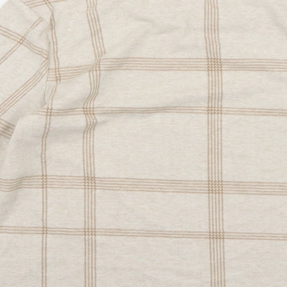 Brand and care label for Marks & Spencer women’s beige check knit jumper, size UK 10