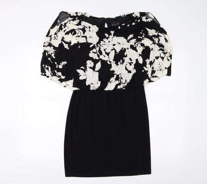 Additional front view of Scarlett women’s black floral a-line, size UK 8