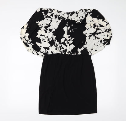 Back view of Scarlett women’s black floral a-line, size UK 8