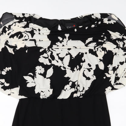 Close-up detail of Scarlett women’s black floral a-line, size UK 8