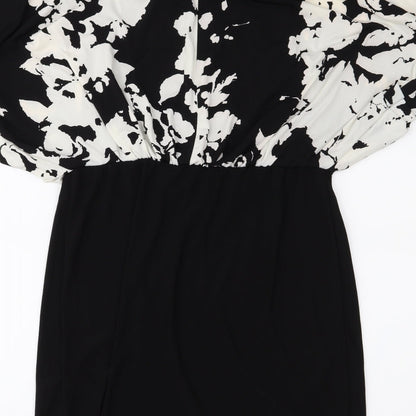 Brand and care label for Scarlett women’s black floral a-line, size UK 8