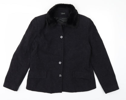 Additional front view of Etam women’s black overcoat coat, size UK 12
