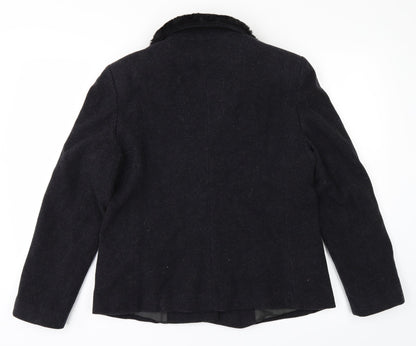 Back view of Etam women’s black overcoat coat, size UK 12