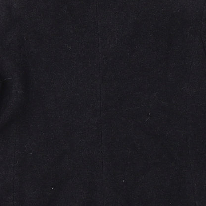 Brand and care label for Etam women’s black overcoat coat, size UK 12
